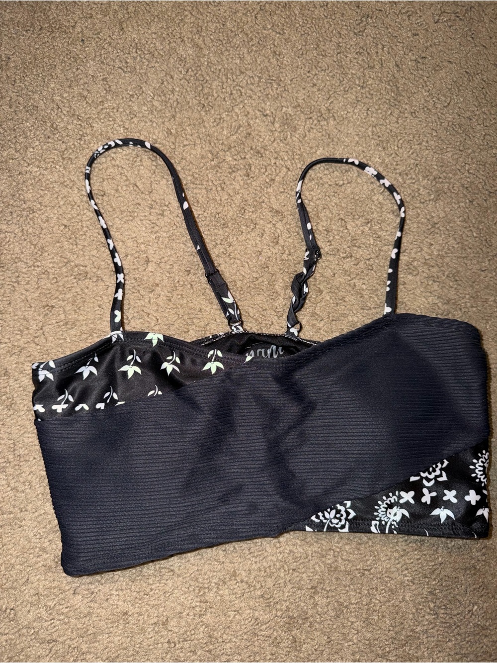 Black Floral-Trim Bandeau Bralette with Adjustable Straps
